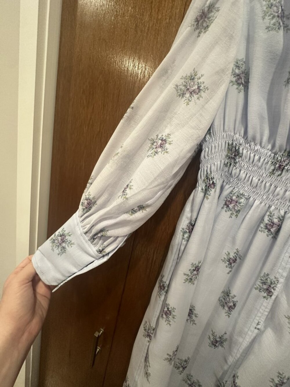 NWT GANNI Floral Smocked Midi Dress | Balloon Sleeves, V-Neck | Cottagecore - Picture 6 of 8